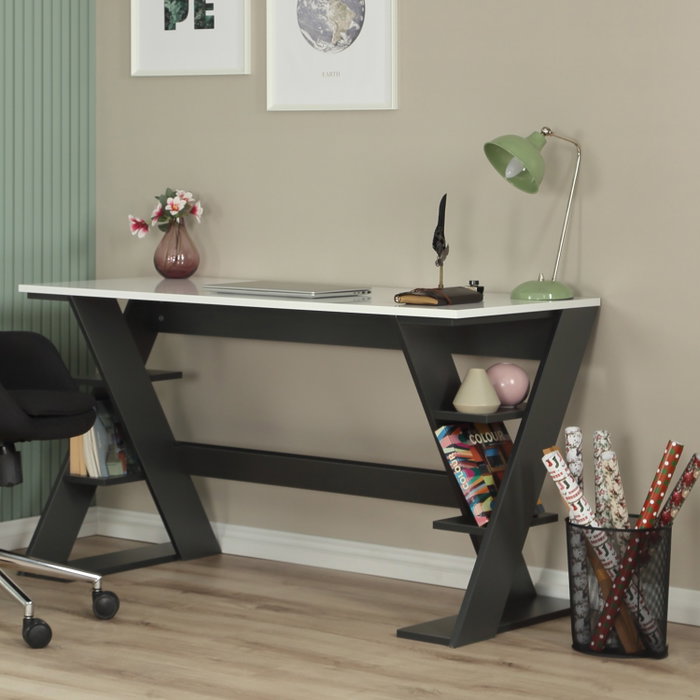 Hanah Home Lungo Escritorio de Estudio Antracita y Blanco